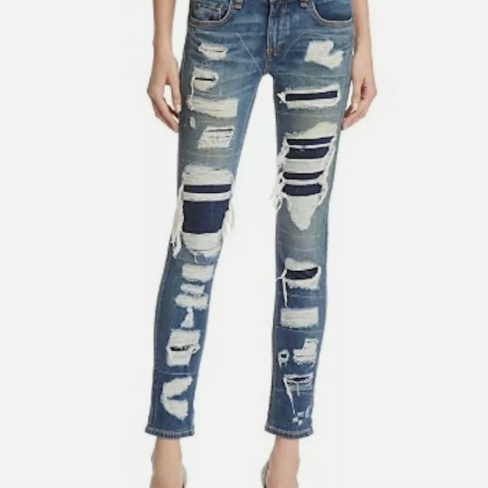 Rag & Bone Dre Slim Distressed Ankle Jeans Womens Size 24 Made in USA Low Rise